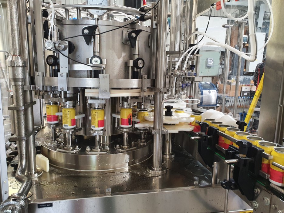 Beer being filled into 330ml cans